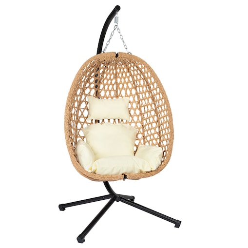 Fotel wiszący styl boho kokon ogrodowy składany poduszki FUNFIT GARDEN