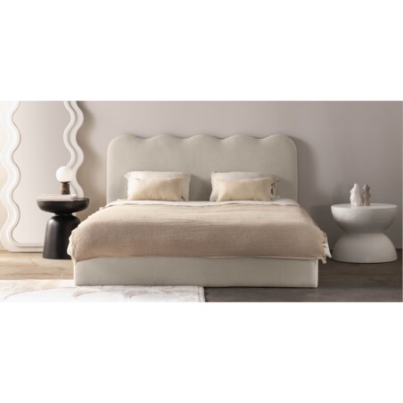 Łóżko 160x200 cm ze stelażem i pojemnikiem bouclé jasnobeżowe Londra