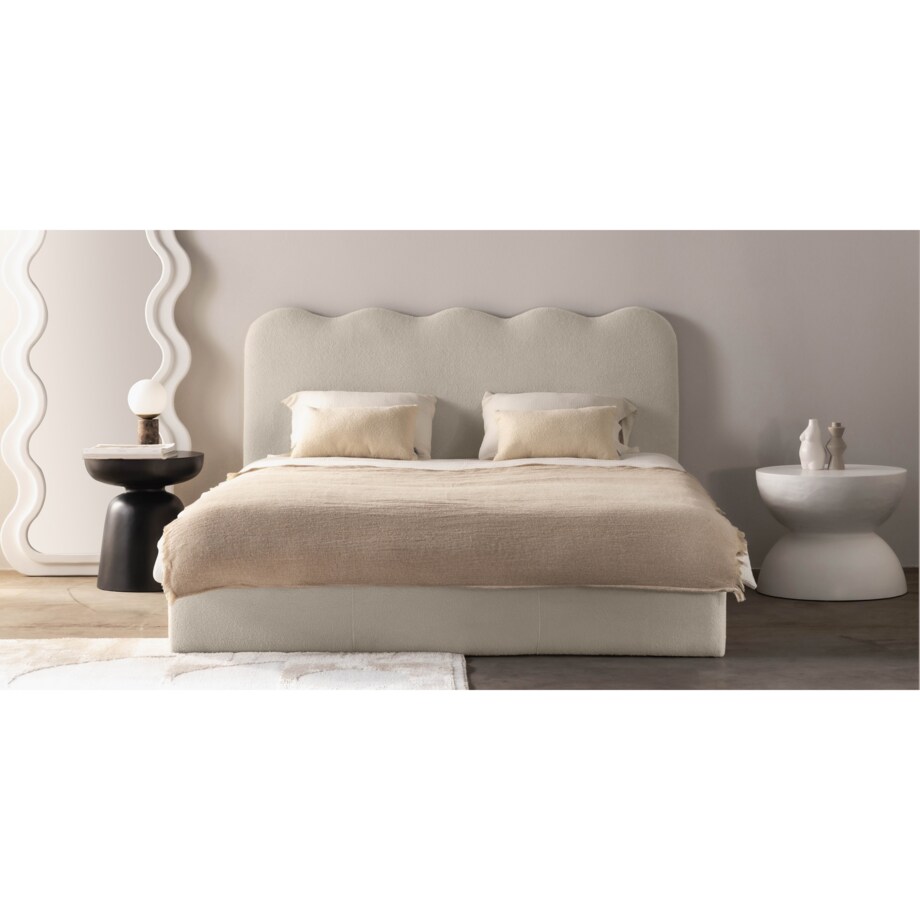 Łóżko 160x200 cm ze stelażem i pojemnikiem bouclé jasnobeżowe Londra