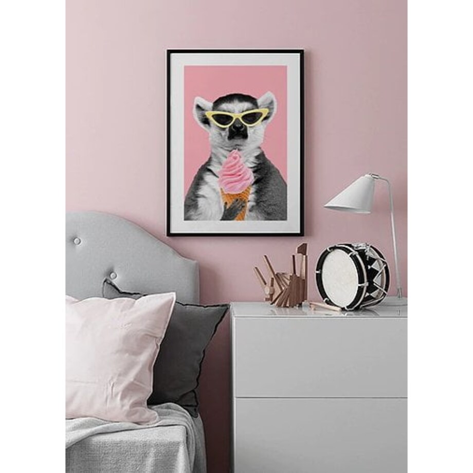Poster Story, Plakat, Obraz - Lemur z Różowym Lodem, wymiary 50 x 70 cm