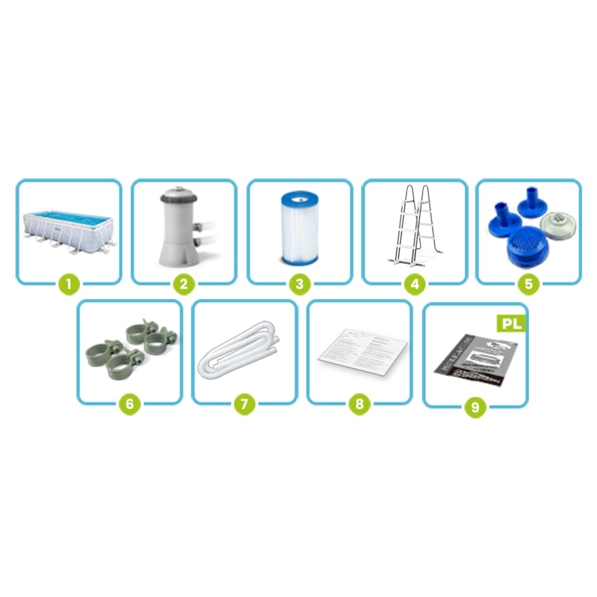 Basen stelażowy ogrodowy 400x200x100 Intex zestaw 9w1