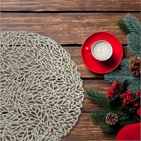 Podkładka Ażurowa Na Stół Mata Stołowa Pod Talerz Ozdoba 38 Cm Pvc Srebrna