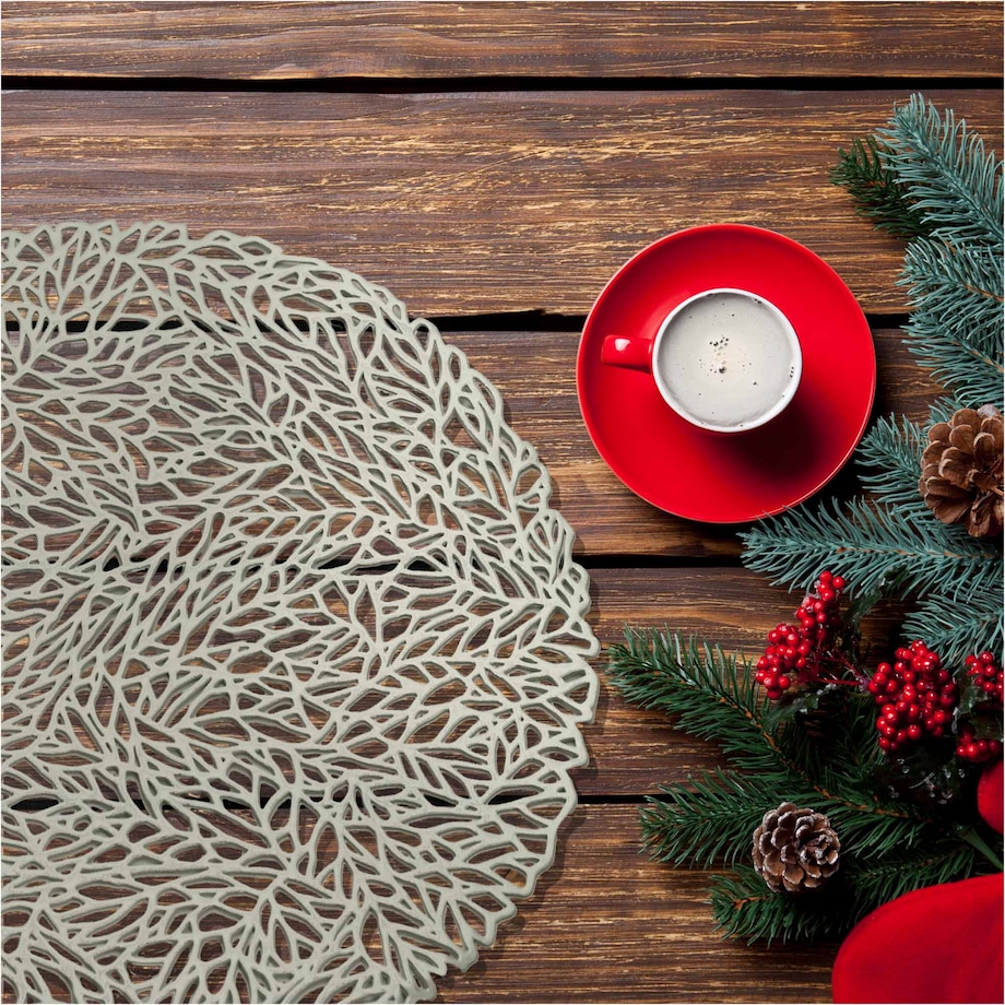 Podkładka Ażurowa Na Stół Mata Stołowa Pod Talerz Ozdoba 38 Cm Pvc Srebrna