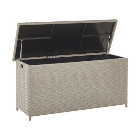 Skrzynia ogrodowa z technorattanu 126 x 46 cm beżowoszary MODENA