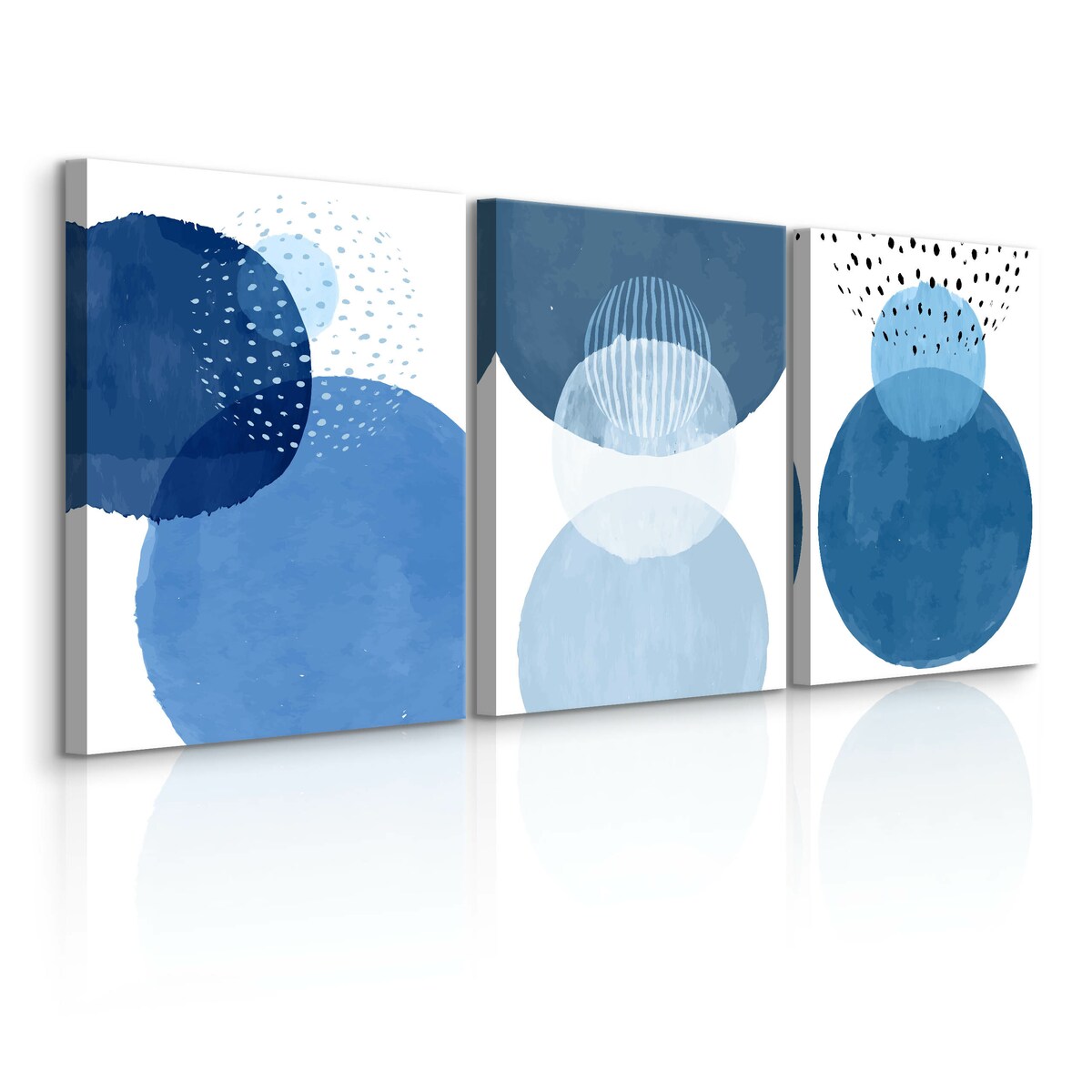 OBRAZY NA PŁÓTNIE SET AKWARELOWE NIEBIESKIE KOŁA ABSTRAKCJA 90x40cm