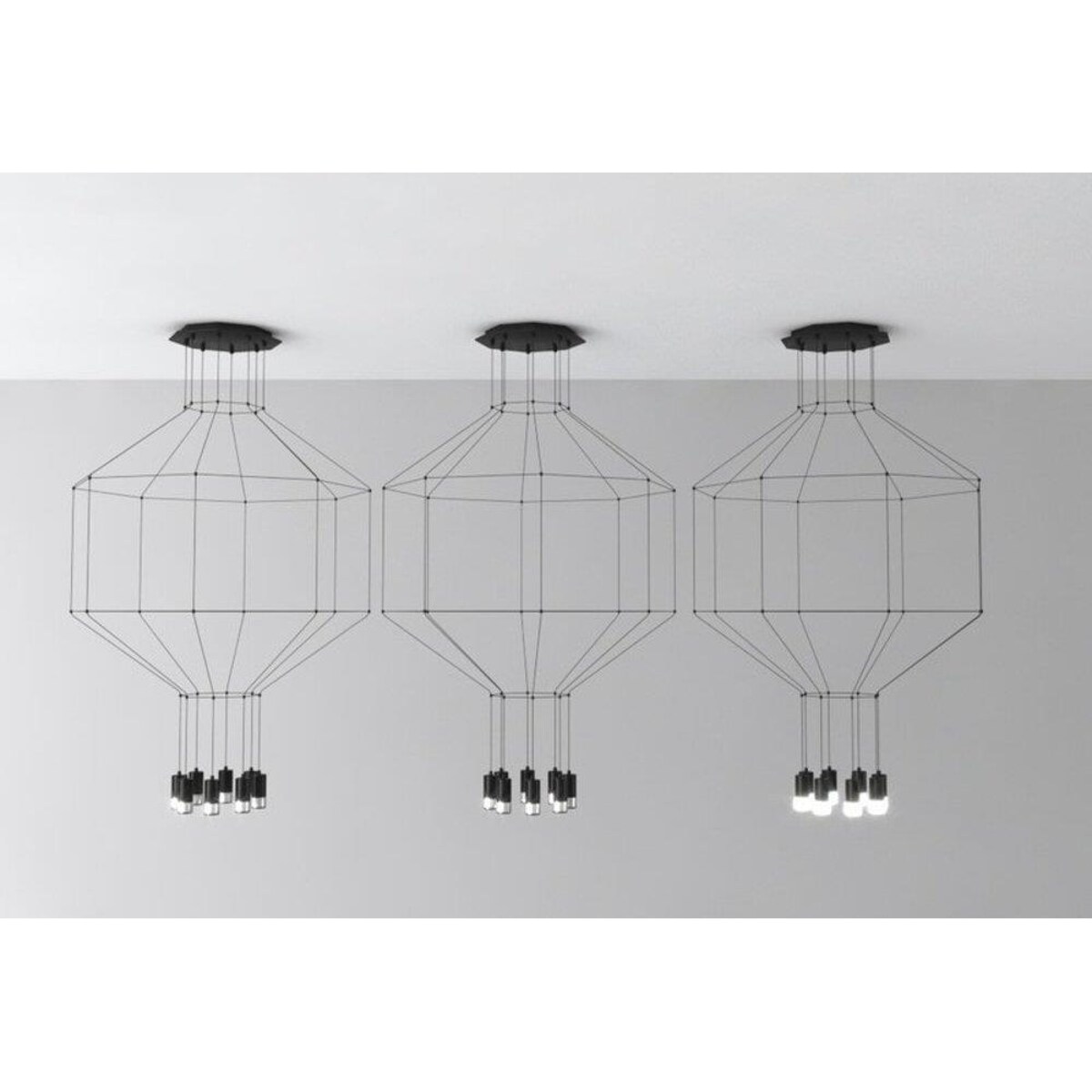 Futurystyczna lampa wisząca Linea XT080-8P Step tuby cube czarna