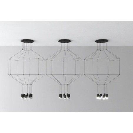 Futurystyczna lampa wisząca Linea XT080-8P Step tuby cube czarna