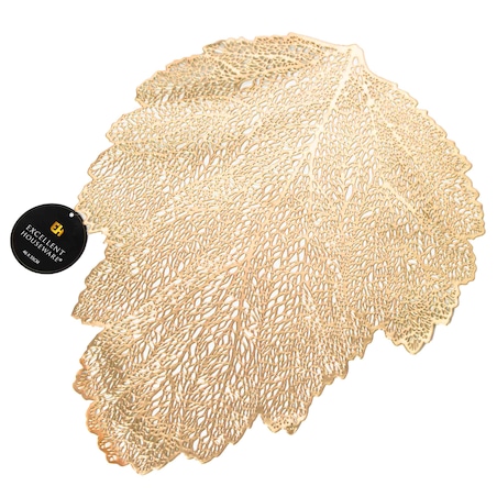 Podkładka Ażurowa Na Stół Mata Stołowa Pod Talerz Ozdoba Liść 35X46 Cm Złoty