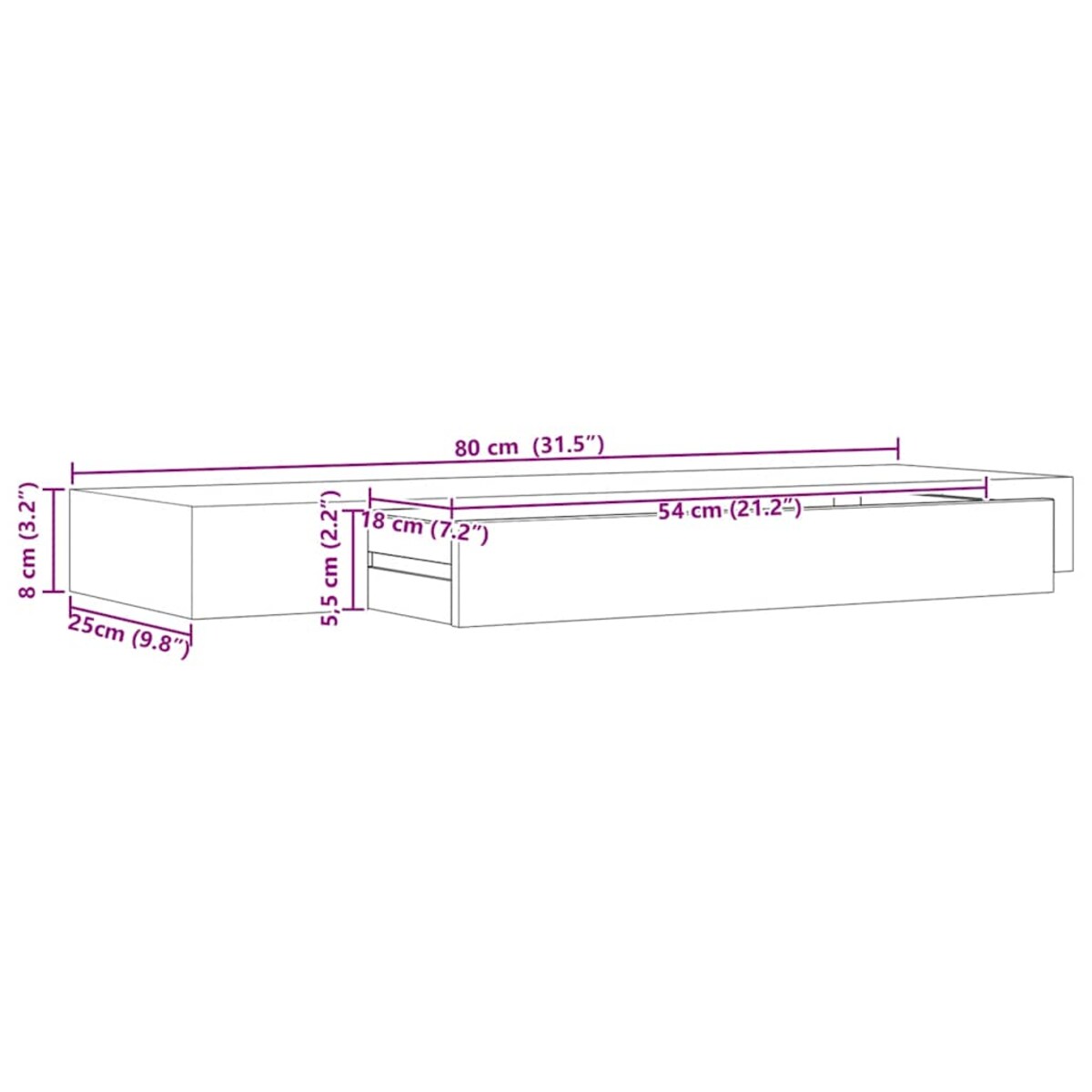 vidaXL Wisząca półka ścienna z szufladą, czarna, 80x25x8 cm