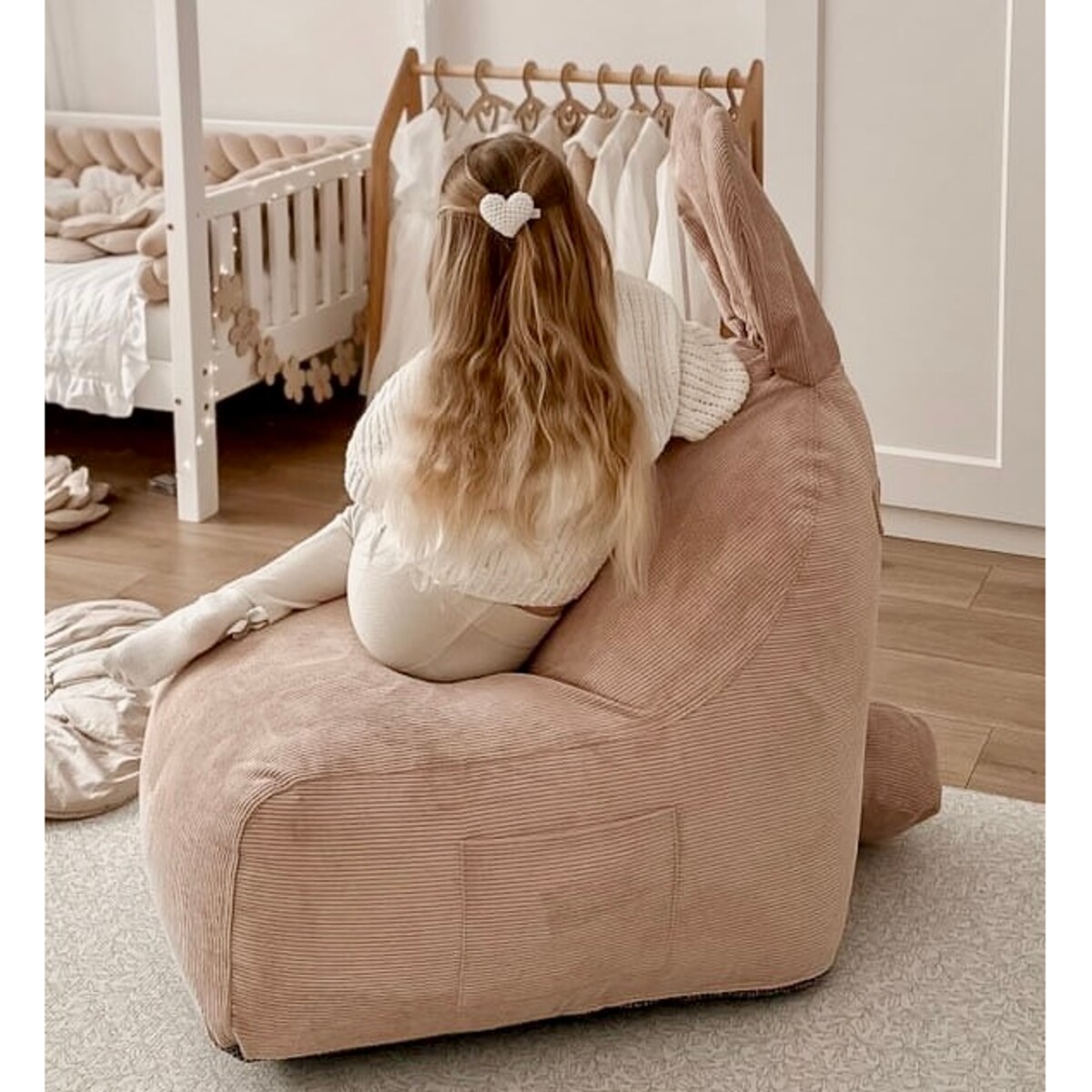 Puf Funny Bunny Sztruksowy - Różowy