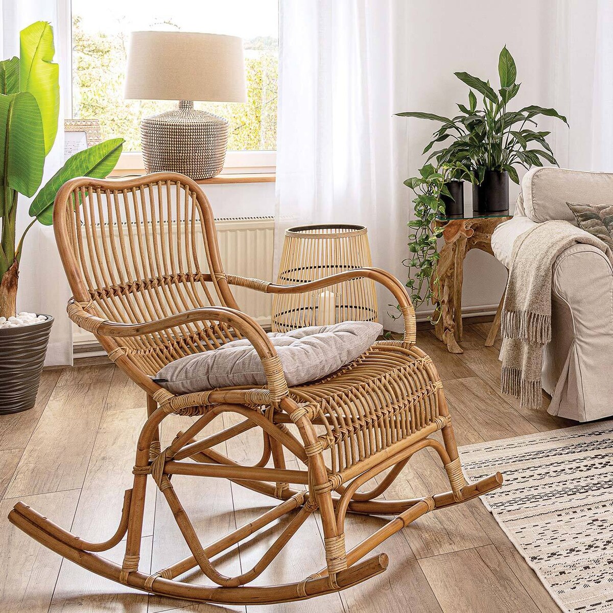 Fotel bujany rattanowy Leon naturalny, 68 x 105 x 86