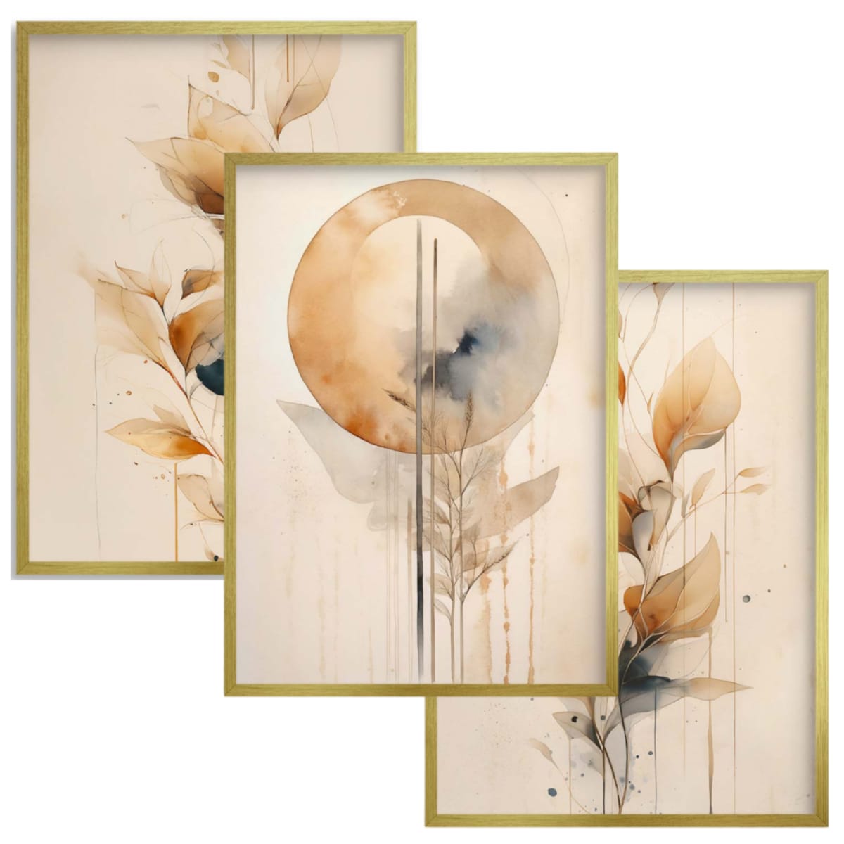 Plakaty w ramie Beżowe Obrazy na ścianę do Salonu Sypialni boho Liście
