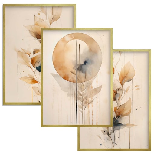 Plakaty w ramie Beżowe Obrazy na ścianę do Salonu Sypialni boho Liście