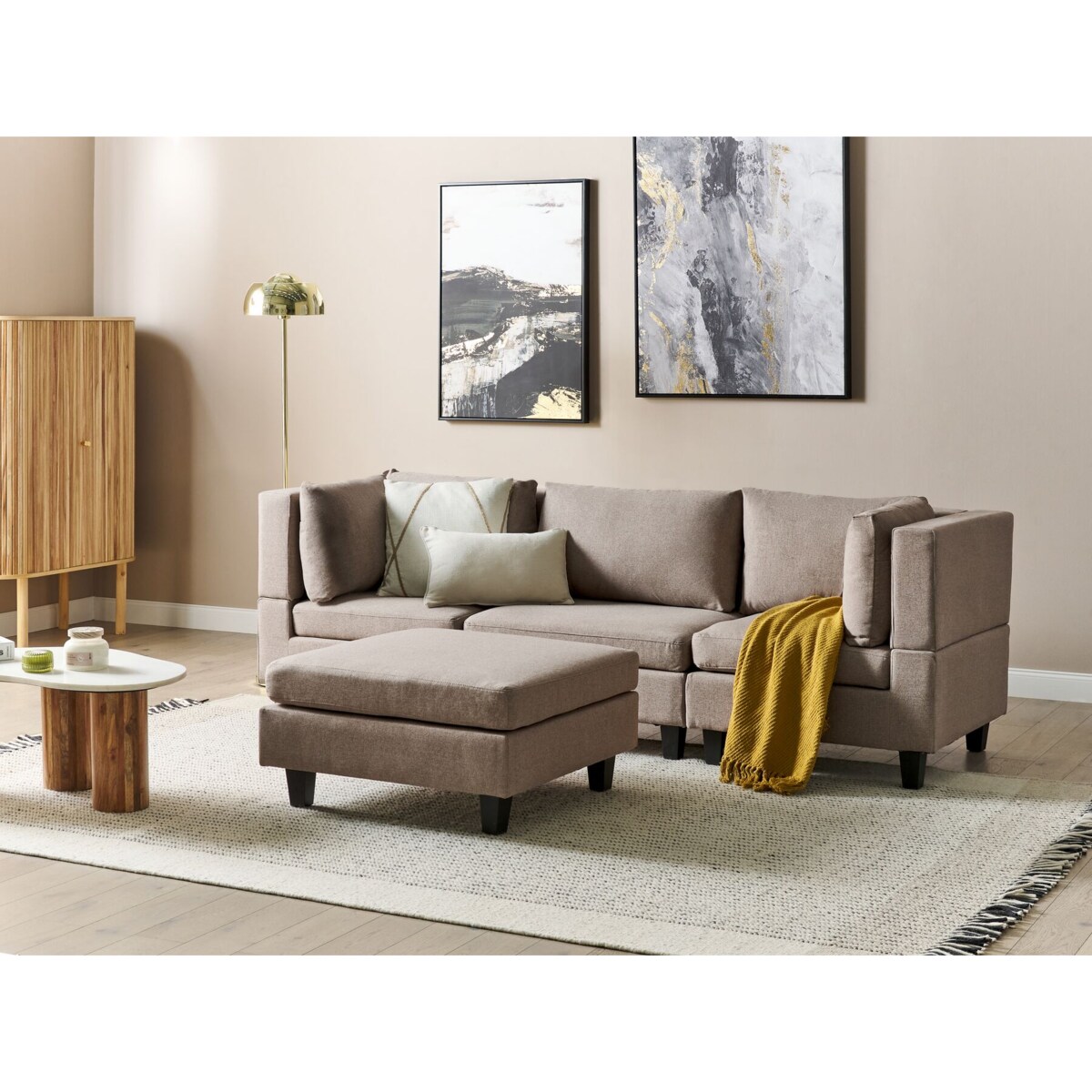 Sofa modułowa 3-osobowa z otomaną brązowa UNSTAD
