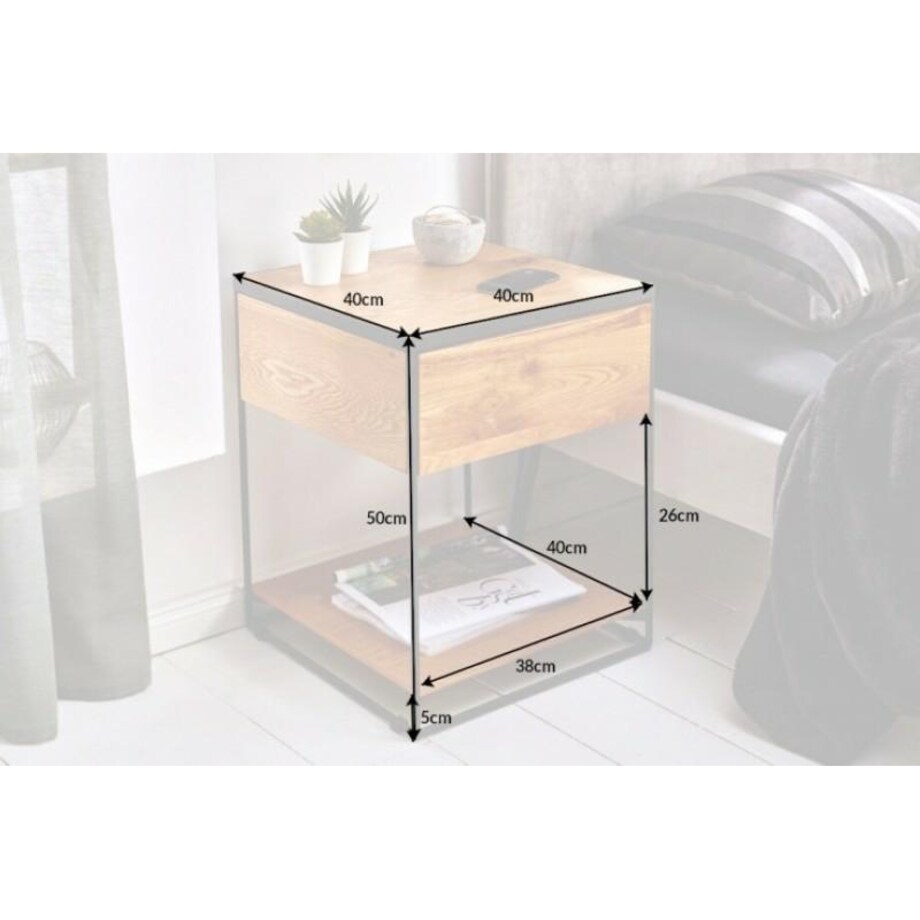 INVICTA stolik nocny SCORPION 40 cm dąb - lite drewno, metal