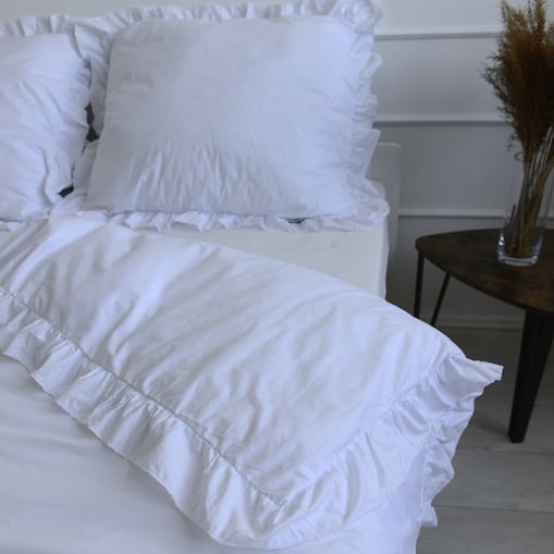 Poszewka Pościel Na Kołdrę Z Falbanką Biała 180X200 Cm