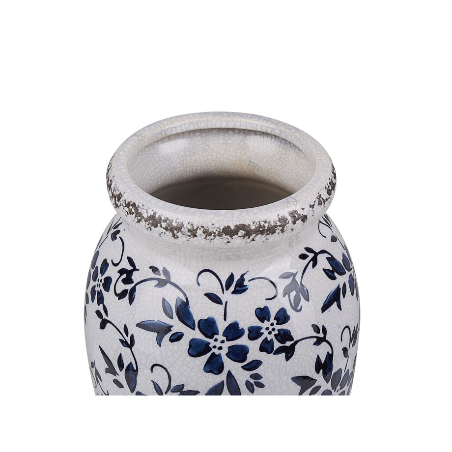 Wazon na kwiaty ceramiczny biały z niebieskim AMIDA