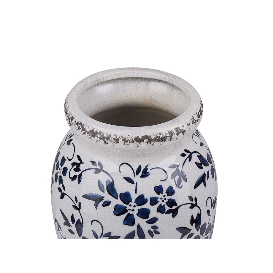 Wazon na kwiaty ceramiczny biały z niebieskim AMIDA