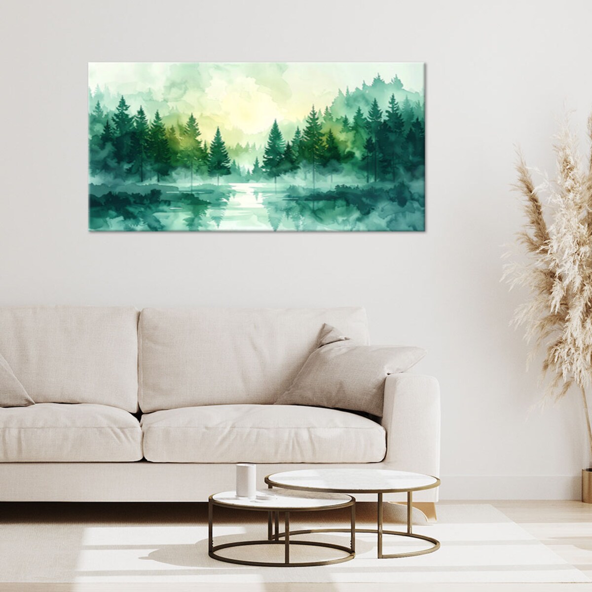 Obraz do salonu sypialni biura, Zielony Las Krajobraz Natura w Stylu Scandi Boho 100x50 cm