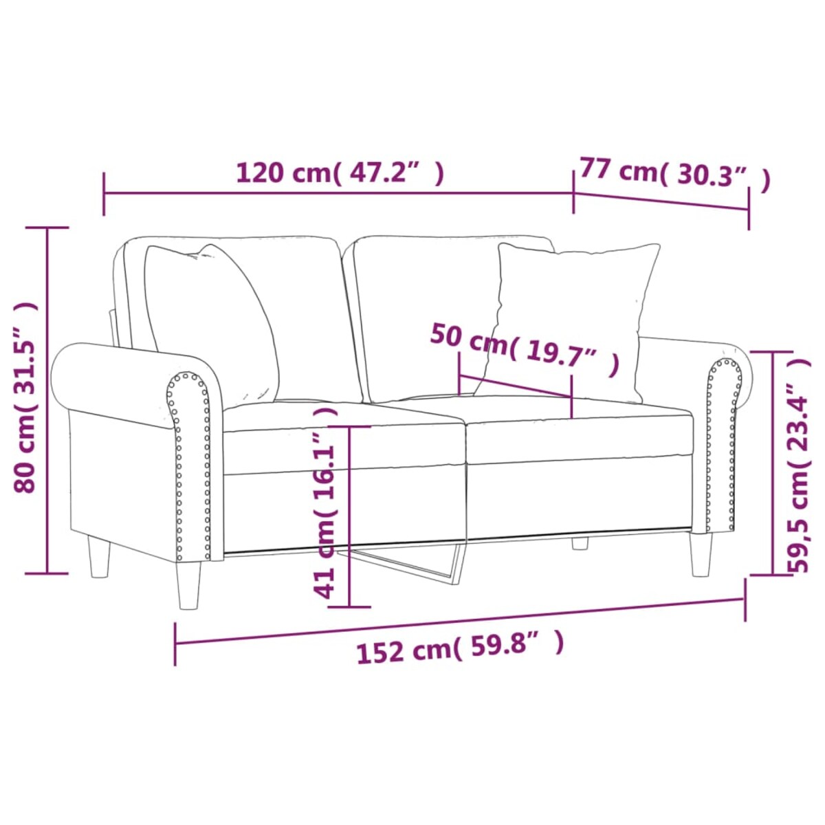 vidaXL 2-osobowa sofa z poduszkami, różowa, 120 cm, aksamit