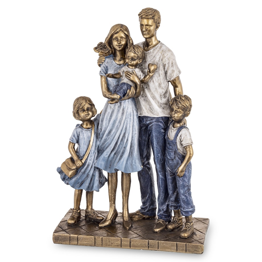 Dekoracja - Figurka młodzi rodzice 29x19x9 cm FAMILLE-2 z trójką dzieci