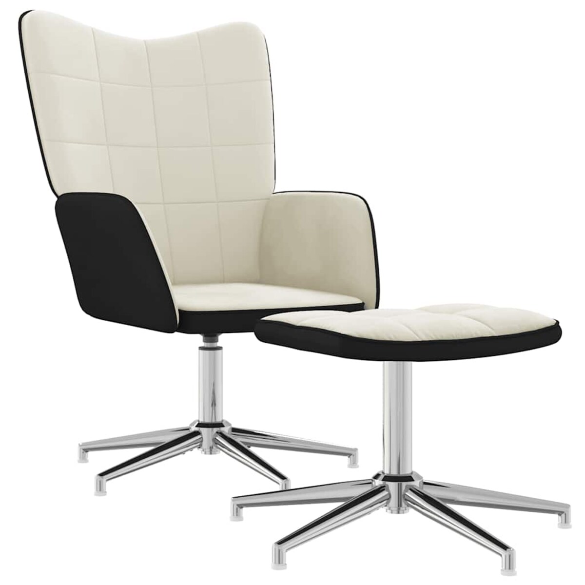 vidaXL Fotel z podnóżkiem, kremowy, aksamit i PVC