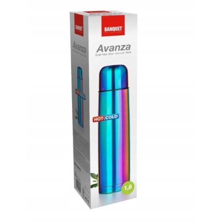 Termos na napoje herbatę Banquet 1L TĘCZOWY z kubkiem turystyczny pojemnik