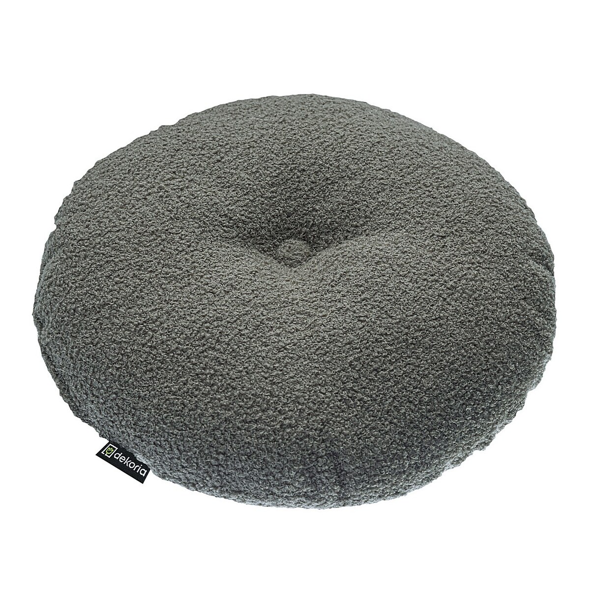 Poduszka okrągła z guzikiem, ciemno szara bukla, ⌀37 cm, Boucle Teddy