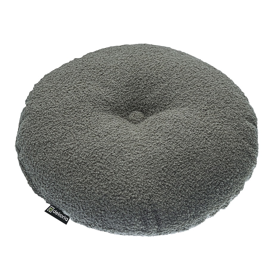 Poduszka okrągła z guzikiem, ciemno szara bukla, ⌀37 cm, Boucle Teddy