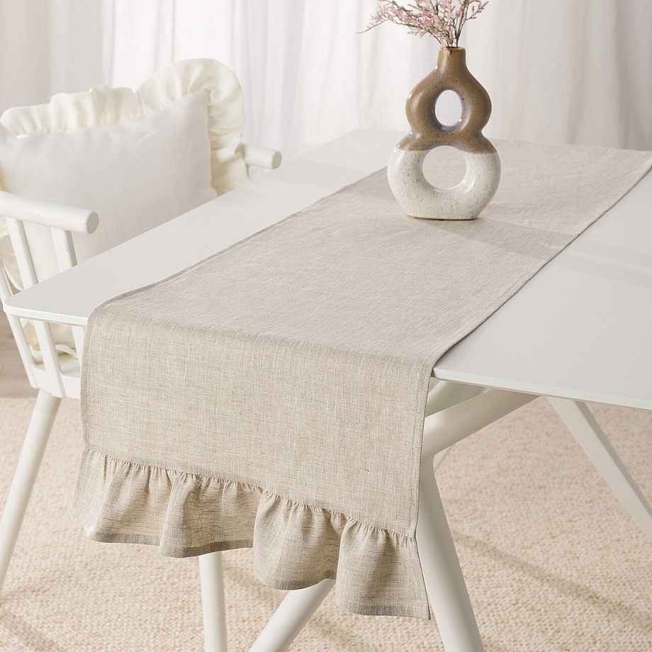 Bieżnik z falbaną 40x160 cm 40x160 naturalny len