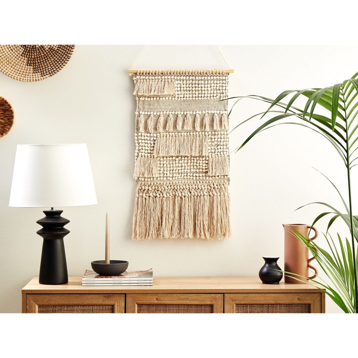 Dekoracja ścienna z frędzlami bawełniana beżowa GUJRAT