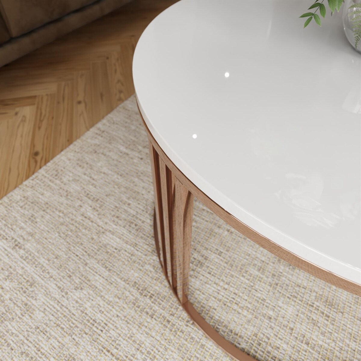 Stolik kawowy LORI miedź biały połysk