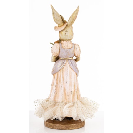 Dekoracja - pani królik w eleganckim stroju z parasolką i tulipanami 29x15x13 cm