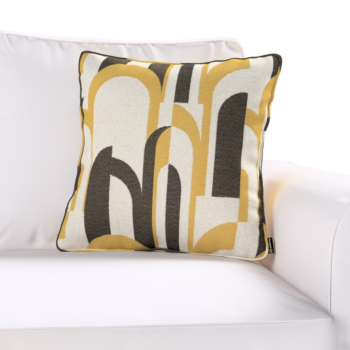 Poszewka Gabi na poduszkę 60x60 czarno-żółte wzory na kremowym tle