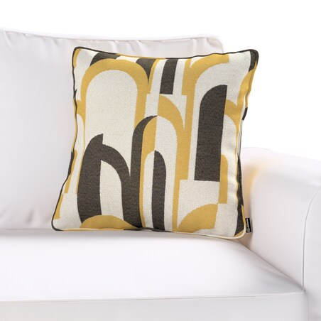 Poszewka Gabi na poduszkę 60x60 czarno-żółte wzory na kremowym tle