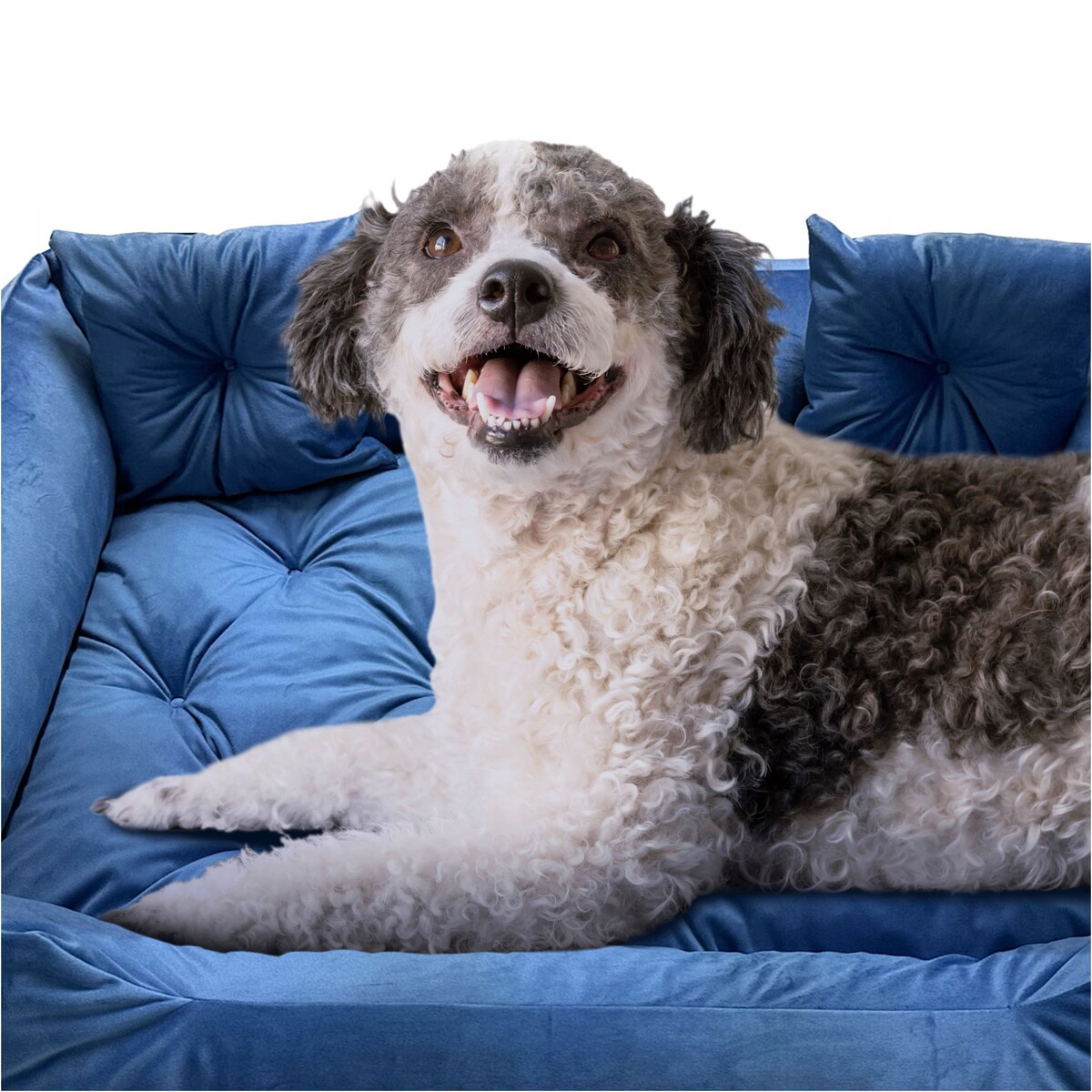 Legowisko Dla Psa Kanapa Posłanie Welurowe 135X100 Cm Pikowane Prestiżowe Niebieskie