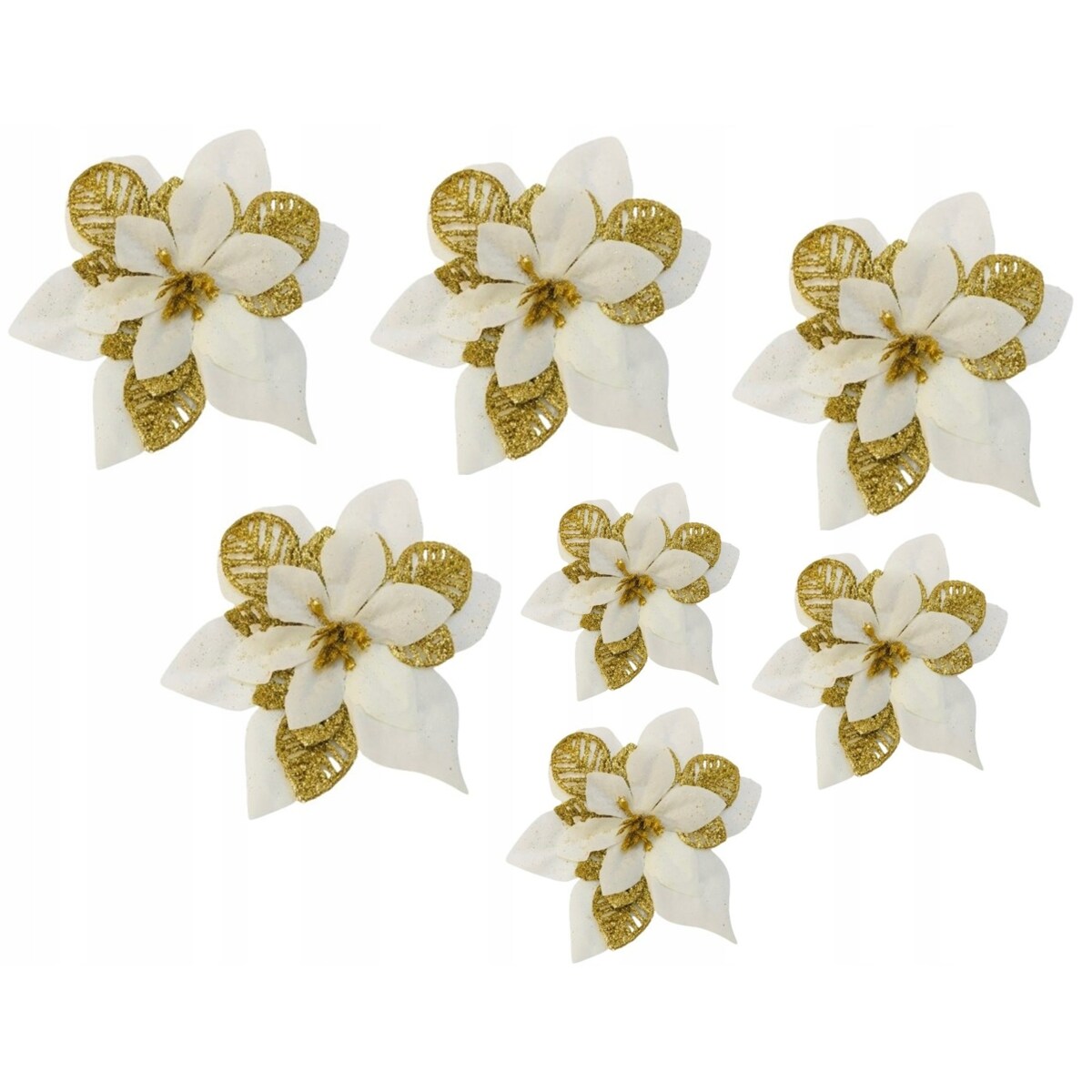 KWIAT GWIAZDA BETLEJEMSKA biała na bukiet święta brokatowa złoty 6szt DEKOR