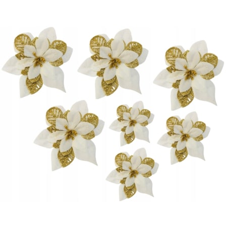 KWIAT GWIAZDA BETLEJEMSKA biała na bukiet święta brokatowa złoty 6szt DEKOR