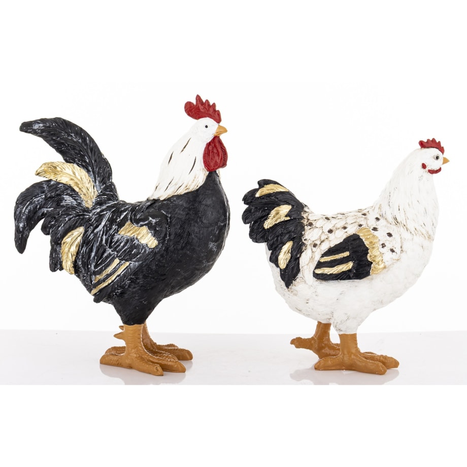 Dekoracja - kolorowa KOGUT i KURA 26x20x10,5 i 22x20x10 cm PLOMFEE big