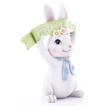 Dekoracja - królik BUNNY z szarfą z napisem 21x18x9 cm