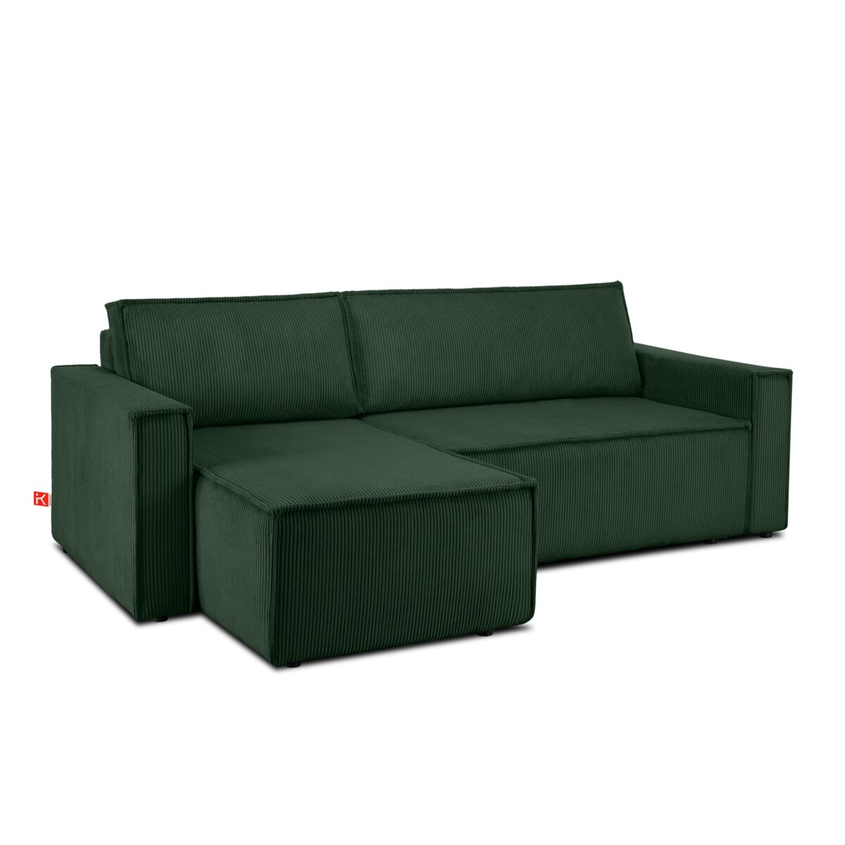 KONSIMO NAPI Duża rozkładana sztruksowa sofa, ciemnozielona, ​​prawa/lewa