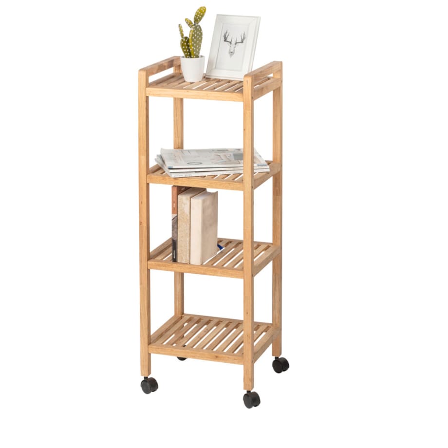 Regał łazienkowy na kółkach NORWAY z czterema półkami, drewno orzechowe, WENKO