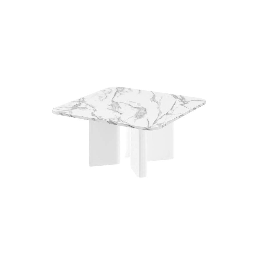 Stolik kawowy DIVERSO 80x80 biały marmur połysk/biały połysk