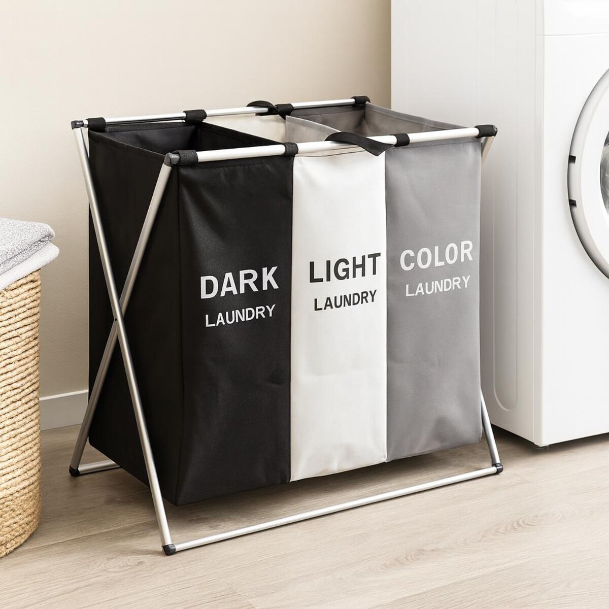 Kosz na pranie z 3 przegródkami o pojemności 35 L, 58 x 40 x 58 cm