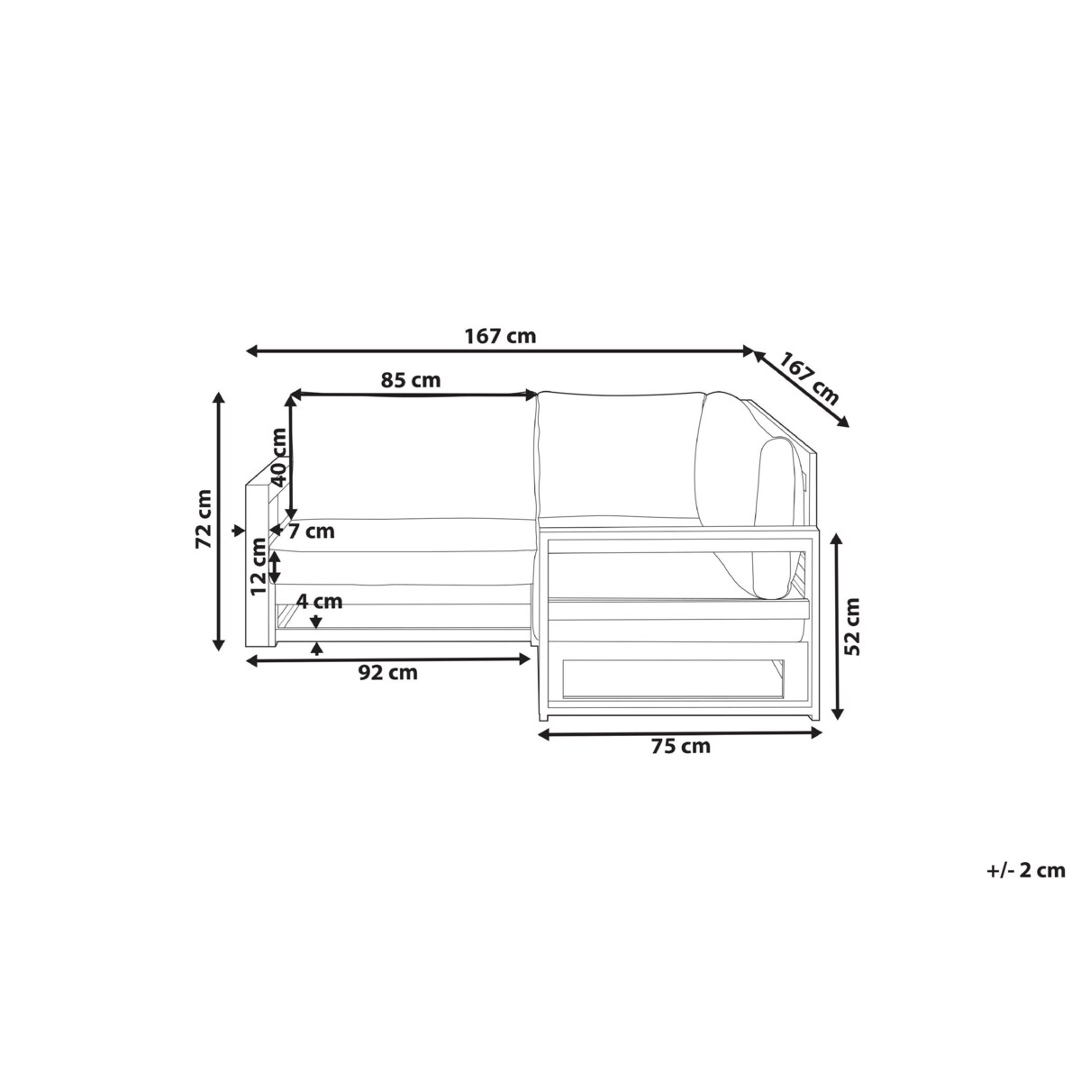Sofa ogrodowa z-certyfikowanego-drewna-akacjowego 2-osobowa narożna jasna TIMOR II