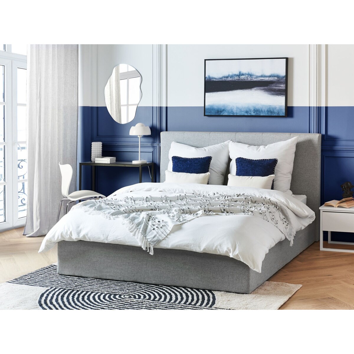 Łóżko z pojemnikiem tapicerowane 160 x 200 cm szare LORIENT