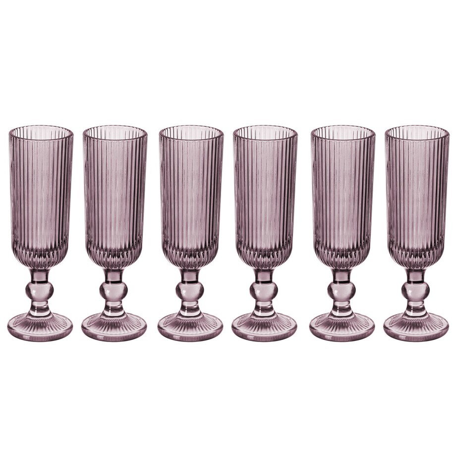Kieliszki do szampana LINES z ryflowanego szkła, zestaw 6 sztuk, 160 ml