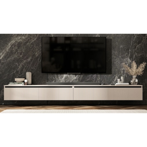 Wisząca Szafka RTV Glamour Komoda RTV Kaszmir 280 cm ryflowane fronty