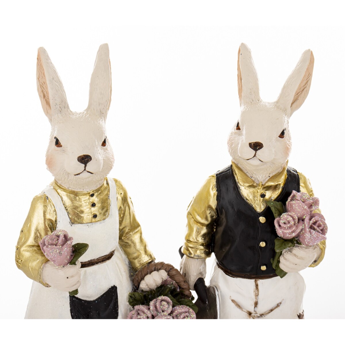 Dekoracja - para królików 21,5x7,5x6 i 22x10x7 cm FRODO z koszem róż