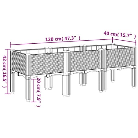 vidaXL Donica ogrodowa z nóżkami, jasnoszara, 120x40x42 cm, PP